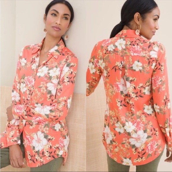 Chico's Tops - Chico’s Floral Women's Top - Orange